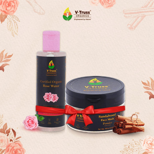 V-Truss Organics Face Combo Pack - Sandalwood Face Mask Powder  with Steam Distilled Rose Water