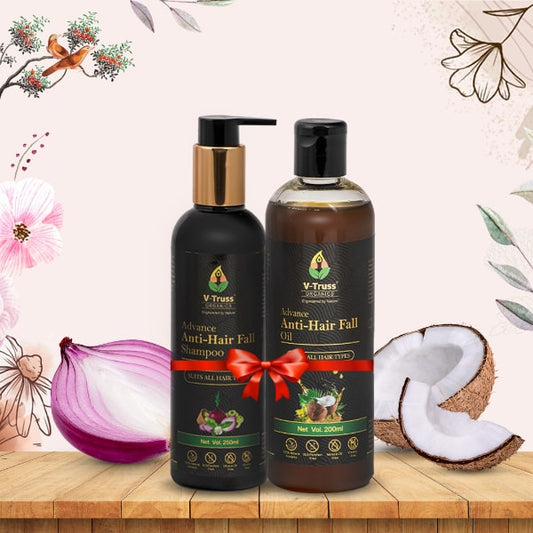 V-Truss Organics Advance Anti-Hair Fall Oil & Shampoo COMBO for Hair fall Control, Paraben free