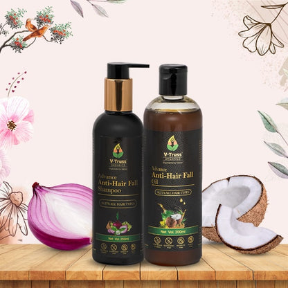 V-Truss Organics Advance Anti-Hair Fall Oil & Shampoo COMBO for Hair fall Control, Paraben free